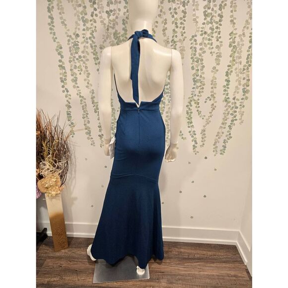 Dress the Population Camden Halter Maxi Gown Peacock Blue Size XXS NWOT - Picture 9 of 13